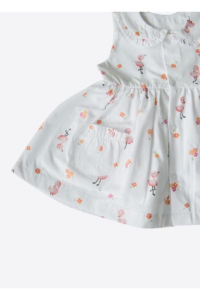 kitikate Organic Flamingo Girl Dress White