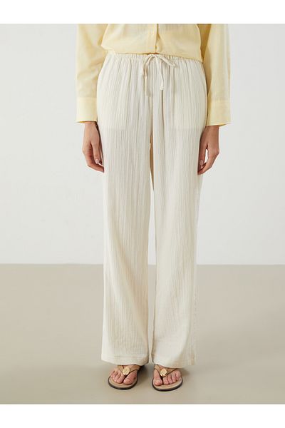 LC Waikiki Elastic Waist Textured Wide Leg Women's Trousers