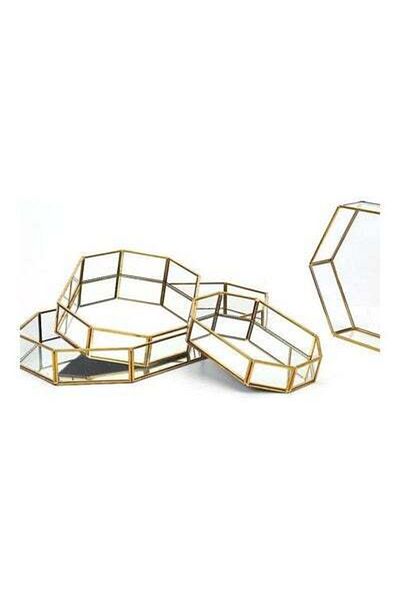 HALAMODO 3-Piece Metal and Glass Serving Tray Golden/Clear 42 x 23 x 5cm
