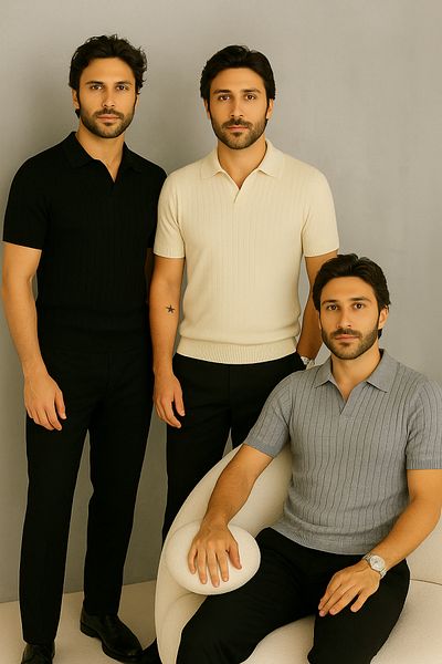 LC Waikiki 3-Piece 100% Cotton Premium Quality Men's Collared Knitwear Textured T-Shirt / T-Shirt