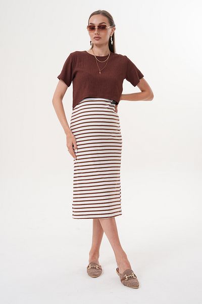 Miss Dünya Lissa Short Sleeve Striped Ribbed Camisole Maternity and Maternity T-Shirt Dress Set