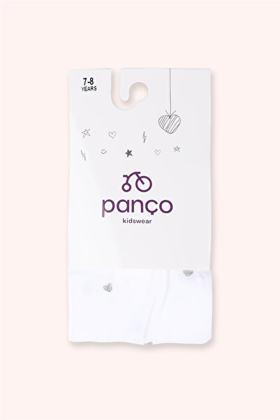 Panço Kız Bebek Kalp Desenli Dizaltı Beyaz Çorap