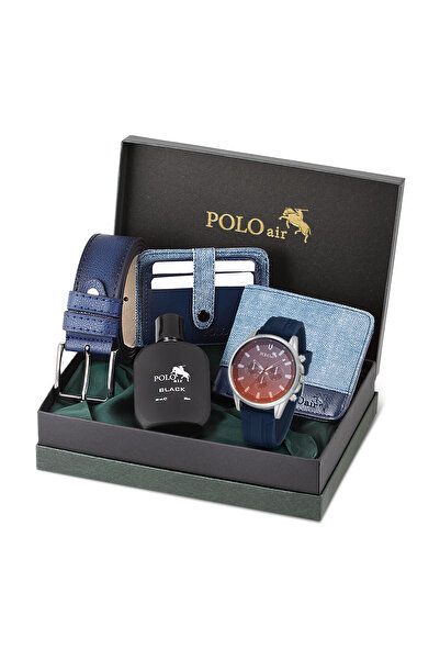 Polo Air Spor Erkek Kol Saati Cüzdan Kemer Kartlık Parfüm Kombin Lacivert Güm...