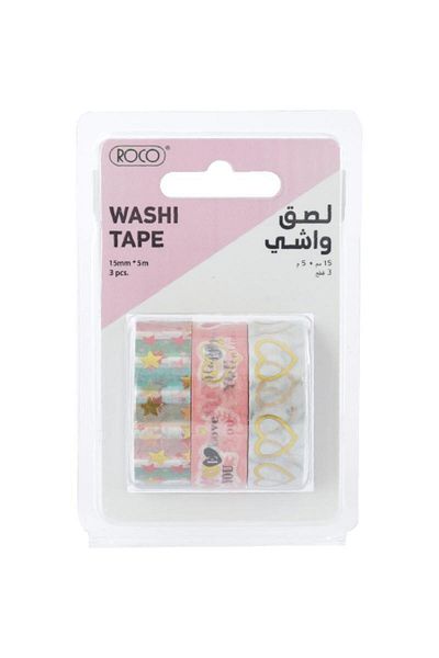 Roco Washi Tape – 3 Reels, Assorted Colors, 15mm x 5m Each