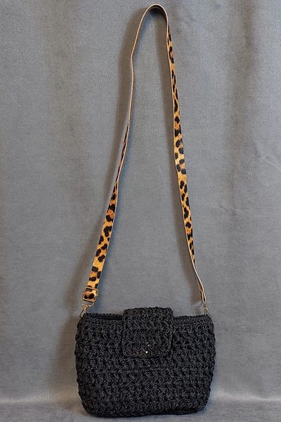 Uretti - Hacer 8870 4508 Geantă de umăr pentru femei, cu curea leopard, din hârtie tricotată manual