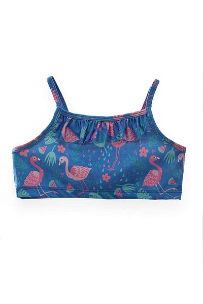 MARKAPIA WOMAN Girl's Flamingo Patterned Blue Ruffle Pool Beach Bikini Set