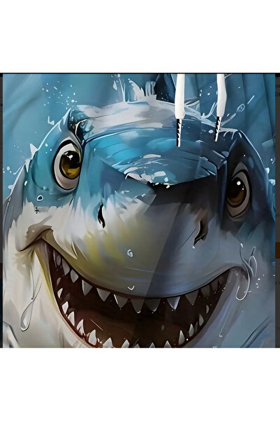 kargasa Büyük Beden Köpekbalığı Desenli Mayo - Mavi ve Beyaz Rahat Plaj ve Havuz Kenarı Rahat Şortl