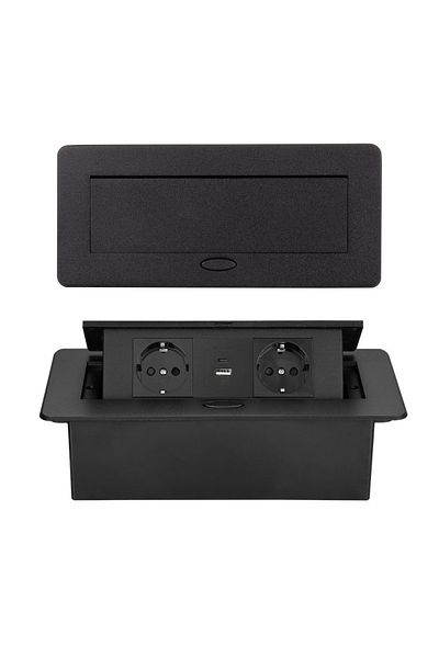 ATOMKIT Built-in Socket in Furniture, 2 Schuko Sockets, Usb A C, Copper Conductors, Aluminum Material