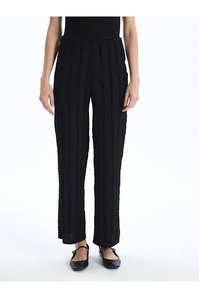 LC Waikiki Pantaloni de damă cu picior largi texturați cu talie elastică