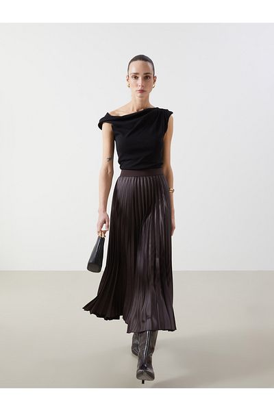LC Waikiki Satin Women's Pleated Skirt with Elastic Waist
