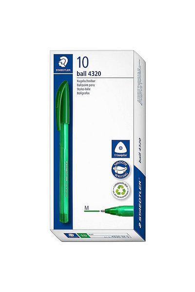 Staedtler Set of 10 triangular ballpoint pens, disposable, Staedtler 4320M Green