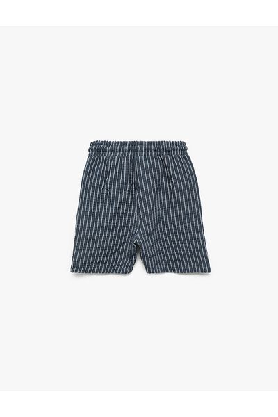 Koton Cotton Striped Bermuda Muslin Shorts with Lace-Up Waist