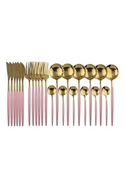 HALAMODO طقم أدوات مائدة من الفولاذ المقاوم للصدأ مكون من 24 قطعة باللون الذه...