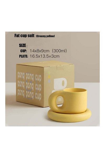Generic 2-Piece Ceramic Coffee Cup And Saucer Set Yellow