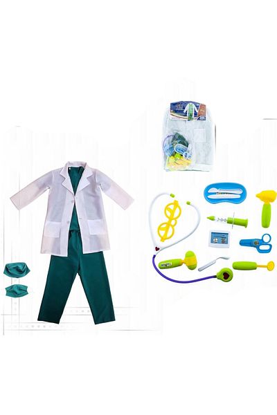 Toy Box Treasures Cosplay Doctor Costume Set Kids Scrubs with Lab Coat & Tools for Kids