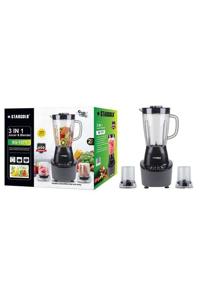 Generic STARGOLD 3-in-1 Juicer Blender 600W with 1.5L Unbreakable Jar & Copper Motor for Multipurpose Use