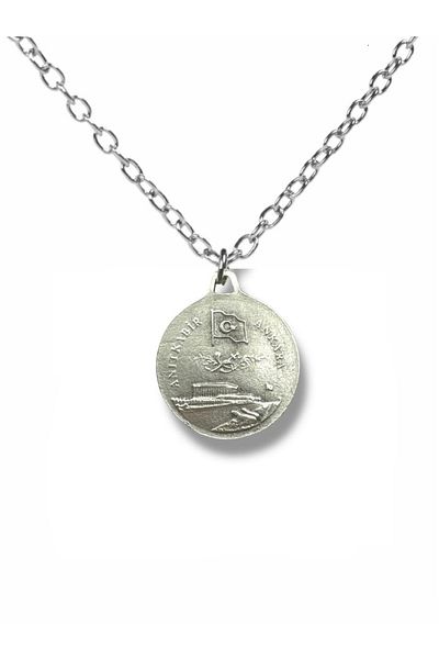 Herşey Nota Ataturk and Anıtkabir Printed Double Sided Locket Necklace – Silver Color Unisex Memory and Respect Design