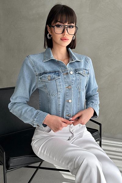 ZAROLİ Jachetă crop din denim cu mâneci lungi și buzunare