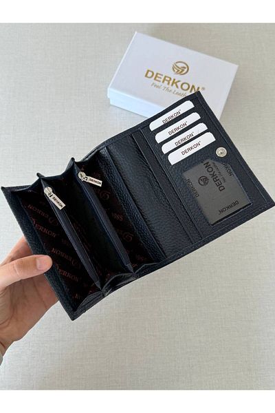 DERKON Mendy Model Useful Genuine Leather Medium Size Women's Wallet Navy Blue