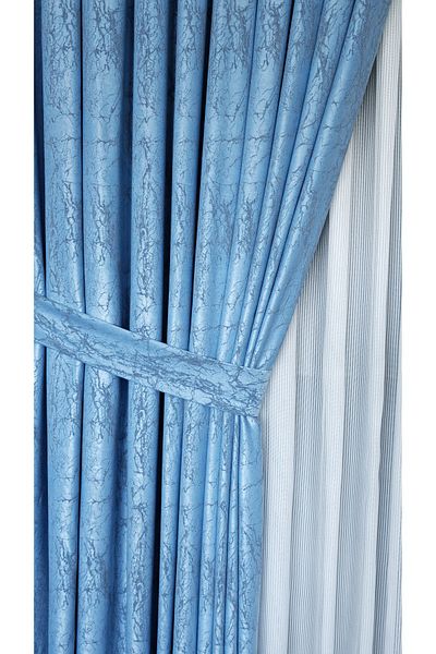 Yuka Model de marmură texturată din satin Baby Blue Panou Fond Cortina de lux ONE WING 1/3 Pliat strâns