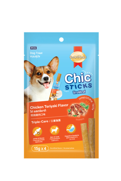 SmartHeart أعواد طعام الكلاب بنكهة دجاج ترياكي 15 جم × 4 أعواد