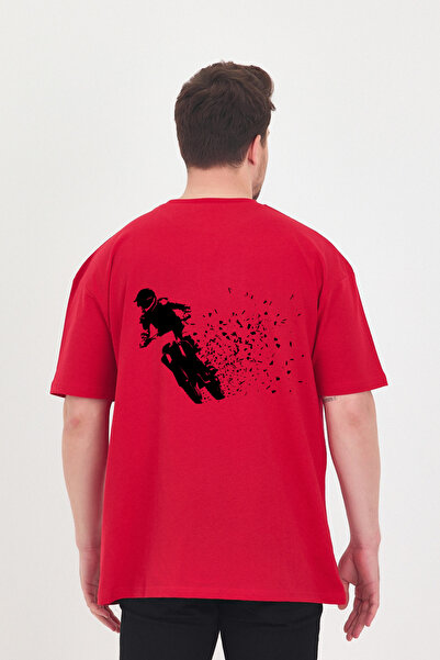 Windy Island Men's Crew Neck Biker Back Printed Oversize T-Shirt