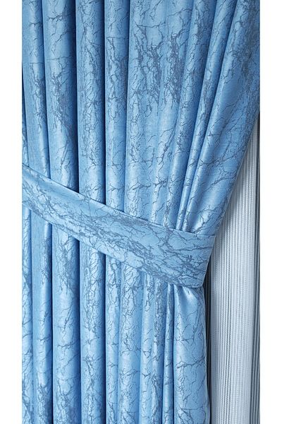 Yuka Model de marmură texturată din satin Baby Blue Panou Fond Cortina de lux ONE WING 1/3 Pliat strâns
