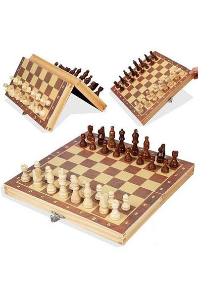 Toy Box Treasures Magnetic Wooden Chess Set Folding Chessboard Set with Internal Storage Travel Chessboard Game Suitab