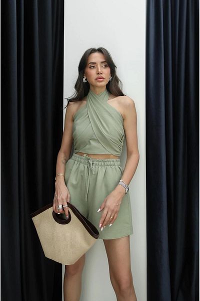 My Blog Khaki Martina Halterneck Bustier Shorts Suit - 30361