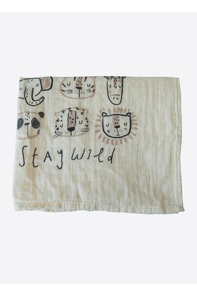 kitikate Organic Stay Wild Muslin Blanket Natural