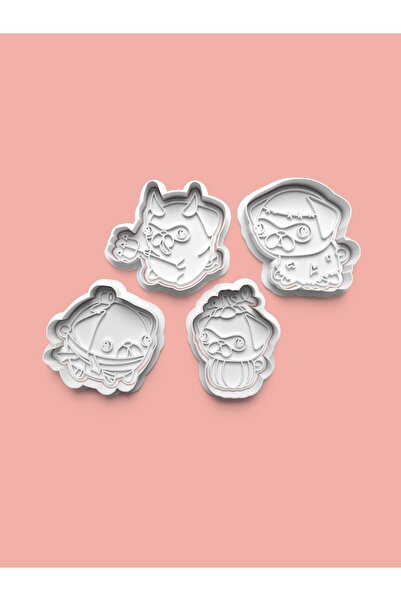 AKTASTORE مجموعة قوالب بسكويت على شكل كلب البج وقوالب عجينة السكر مكونة من 4 قطع