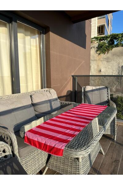 Karam Home 135X43 cm Kırmızı Pembe Çizgili Runner