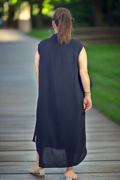 yagmurberen Front to Back Buttoned Figure Printed Jopone Sleeve (Sleeveless) Cotton Viscosin Large Size Summer Dress