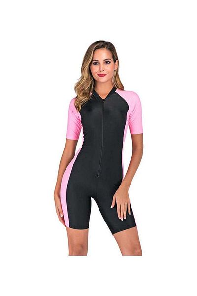 Generic Joychic Short Sleeve Contrast Panel One Piece Swimming Wear Multicolour