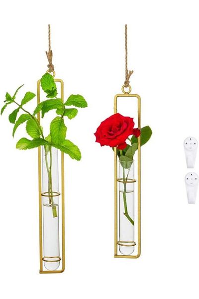 Generic Hanging Planter Test Tube Vases With Twine Rope And Hooks