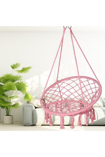 SERSIMO Round hanging swing chair for home or garden SPR42, with fringes, 150kg, pink