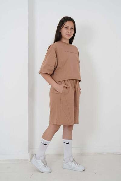 HayKids Girls' Two Thread Fabric Crew Neck Shorts Set