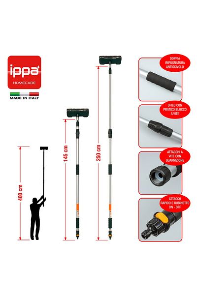 Ippa IPPA photovoltaic panel cleaning set – Natural brush, 2x telescopic handle, Made in Italy