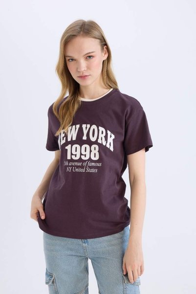 DeFacto تي شيرت نسائي بأكمام قصيرة D9602AX/PR38 D.PURPLE