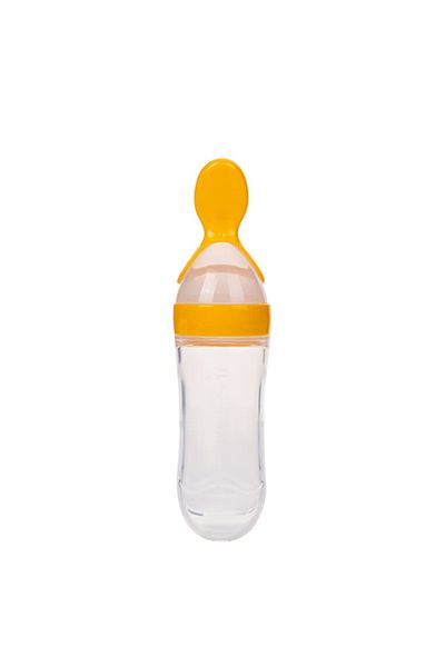 ENAR Soft silicone baby food distribution spoon, silicone bottle and spoon - yellow
