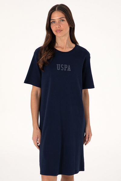 U.S. Polo Assn. Rochie tricotată mini lungime cu decolteu bleumarin pentru femei 50306431-vr033