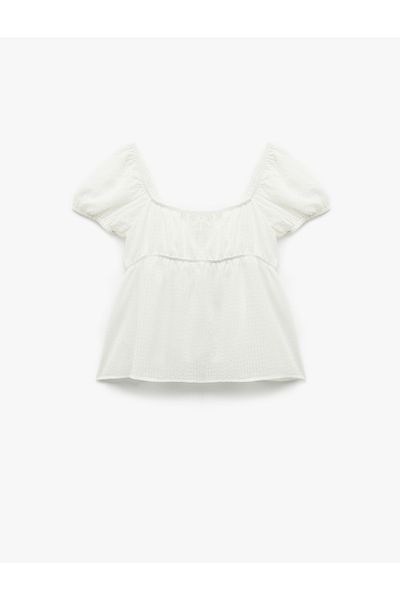 Koton Short Sleeve Balloon Sleeve Tie Front Bow Blouse
