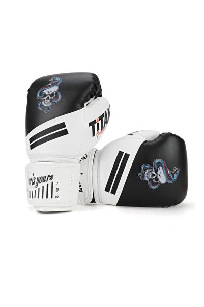 Titan Sport Black and White Snake Skull Patterned Boxing Gloves