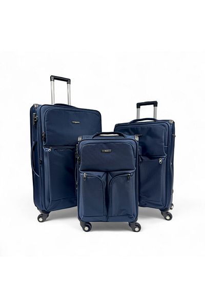 Rorik Set De 3 Trolere Textile, S 55x35x23 Cm, M 70x40x28 Cm, L 82x47x30 Cm, Roți 360°, Albastru