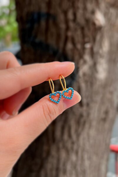 Erer Gümüş Gümüş mavi taşlı kalp model çocuk küpe is78d1