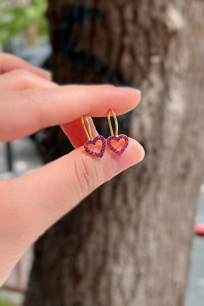 Erer Gümüş Gümüş kırmızı taşlı kalpli çocuk küpe