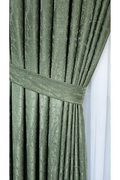 Yuka Satin Textured Marble Pattern Khaki Green Panel Background Curtain Luxury Single Wing 1/3 Frequently Pleated