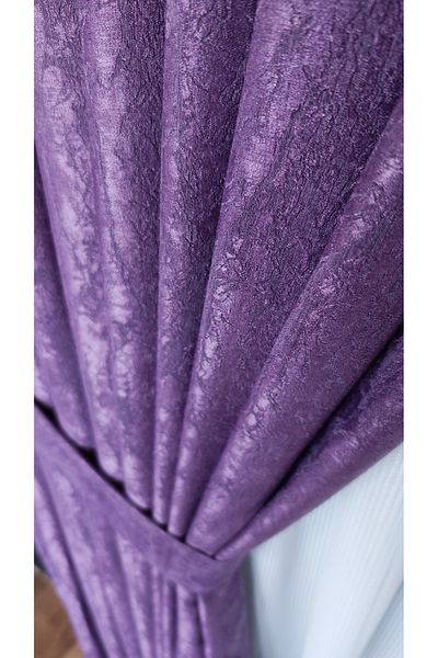 Yuka Satin Textured Marble Pattern Plum Panel Background Curtain Luxury Single Wing 1/3 Tight Pleated