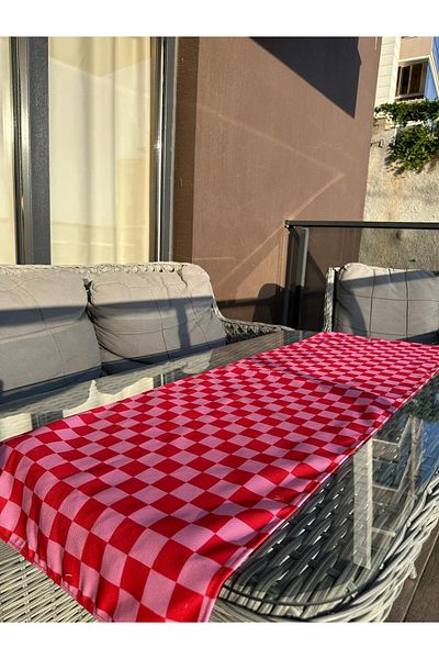 Karam Home 135X43 cm Red Pink Checkered Runner