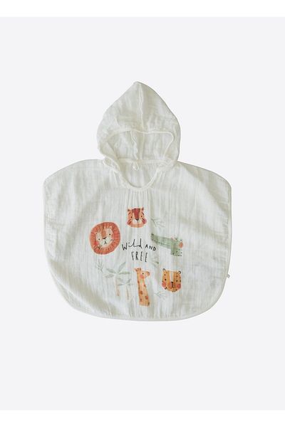 kitikate Organic Pesca Muslin Poncho Bathrobe White